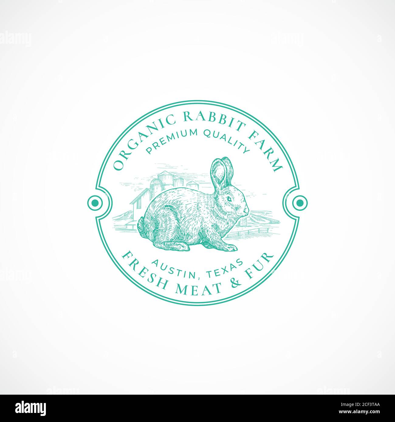 Rabbit Farm Framed Retro Badge or Logo Template. Hand Drawn Hare or