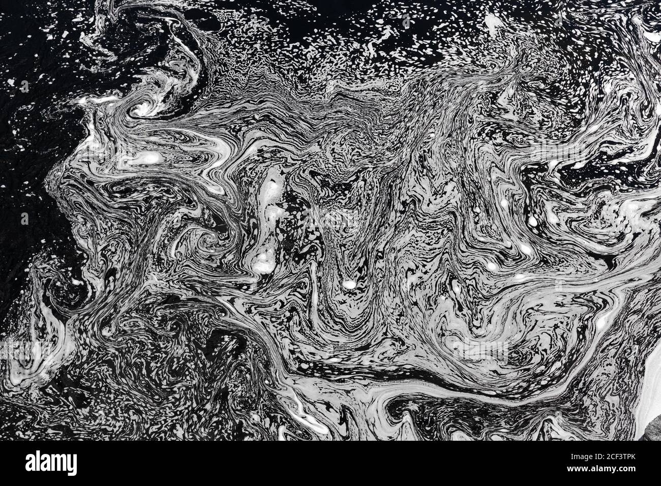 Abstract background of Polluted water surface with detergent or soap. Environmental damage Stock Photo