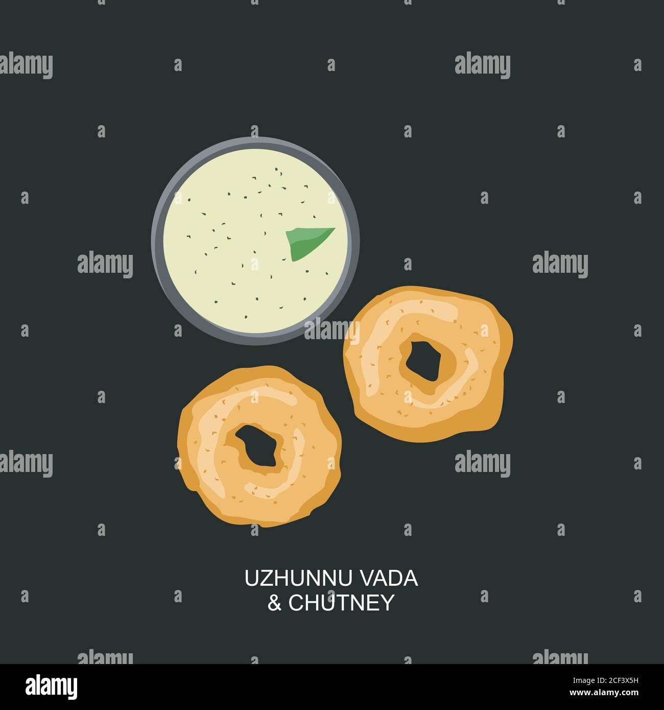 South Indian Snack Food Vada and Chutney Vector Stock Vector