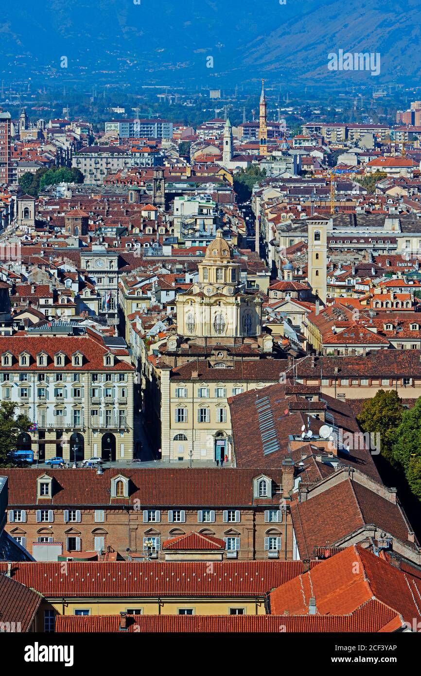 Portrait image of the skyline of Turin, Italy Stock Photo