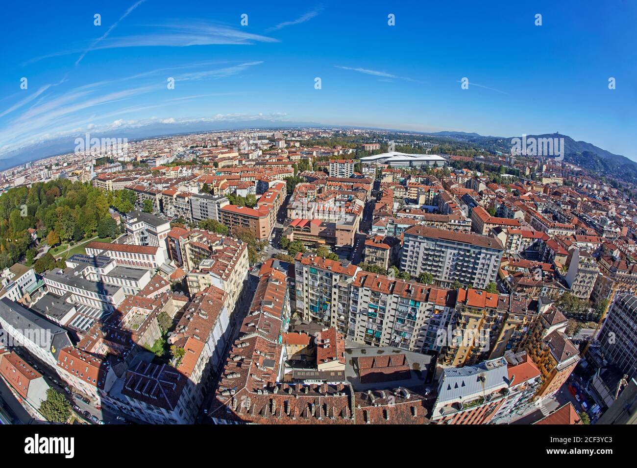 Aerial view of the skyline of Turin at sunrise Stock Photo - Alamy