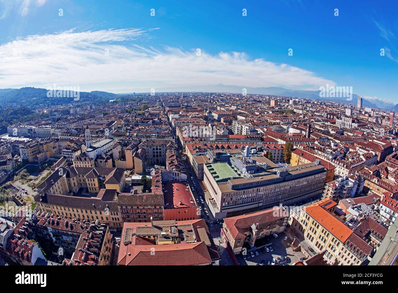 Fish eye Image of the rooftops of Turin, Italy Stock Photo