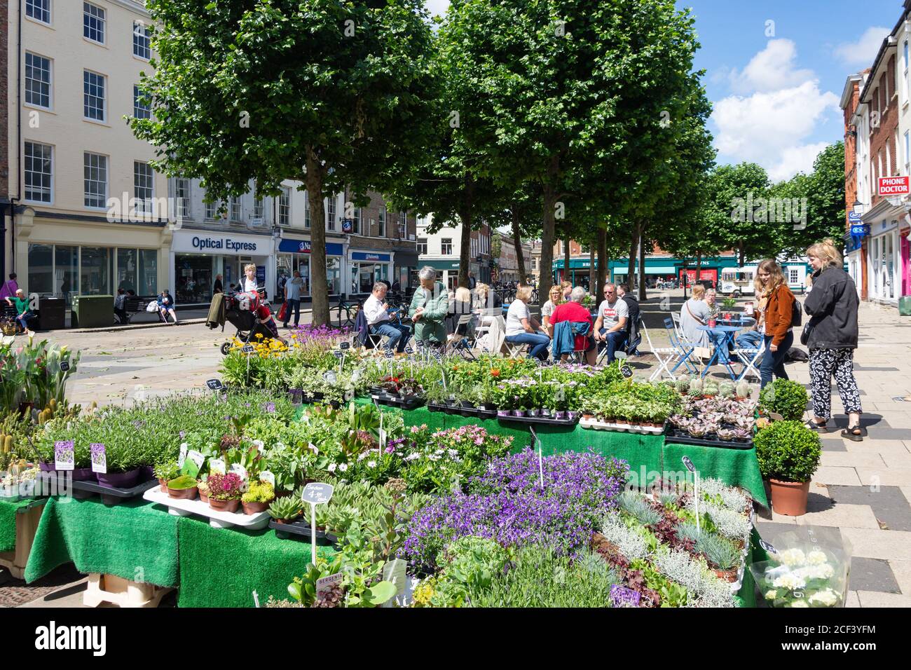 Shambles market street pavement outdoor cafe cafes tables flower hires