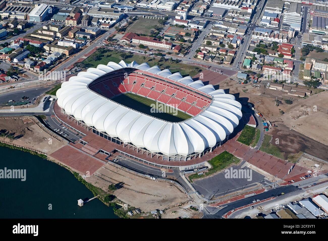 Aerial view of Sport stadium in Port Elizabeth, South Africa, built for the South African World Cup Stock Photo