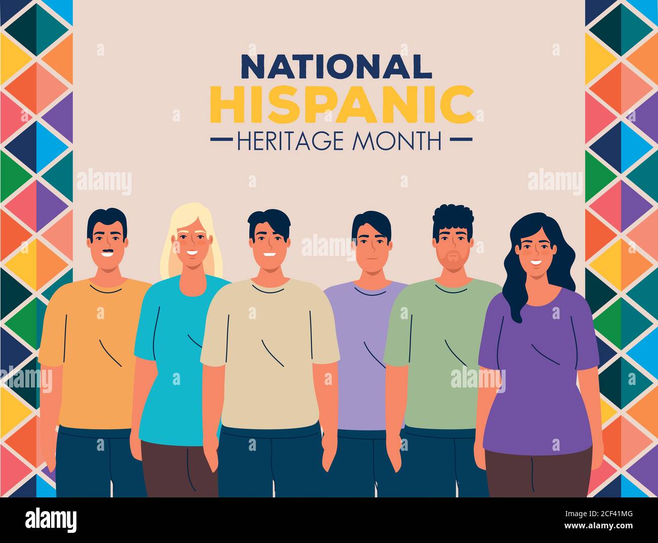 national hispanic heritage month with group of people multiethnic Stock Vector