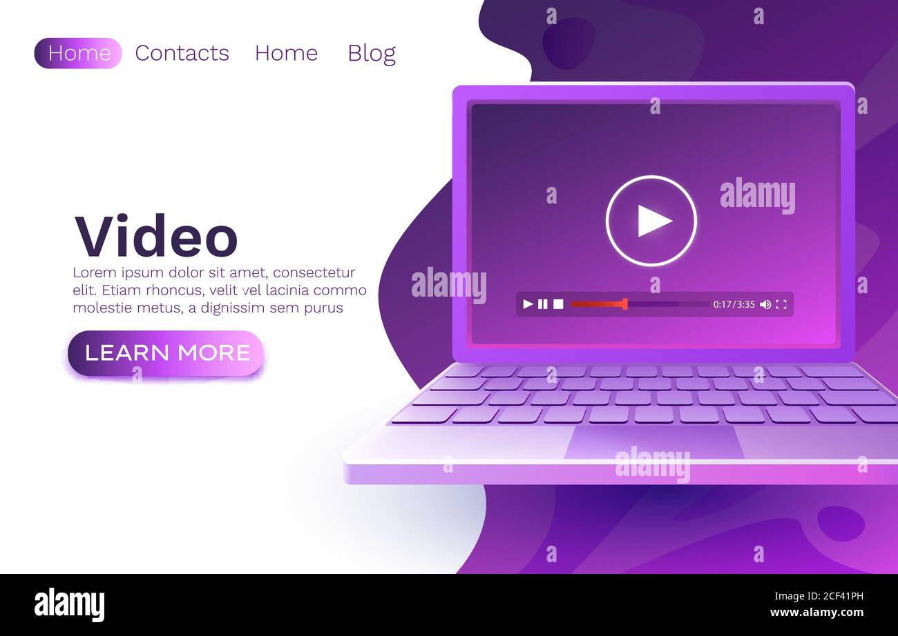 Laptop video film, online player application, web site. Vector ...