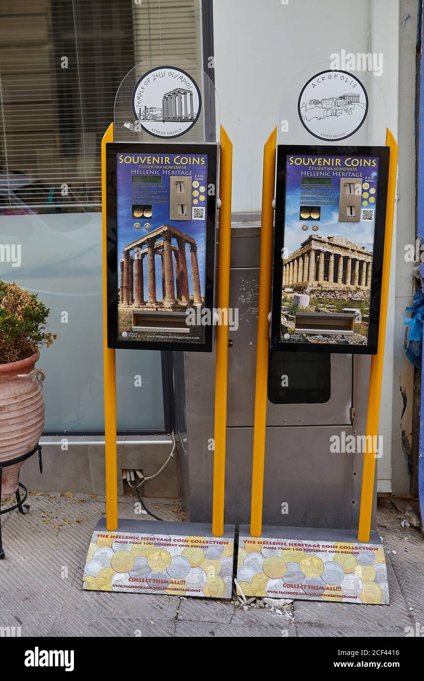 Coin souvenir machine at plaka Athens Greece Stock Photo