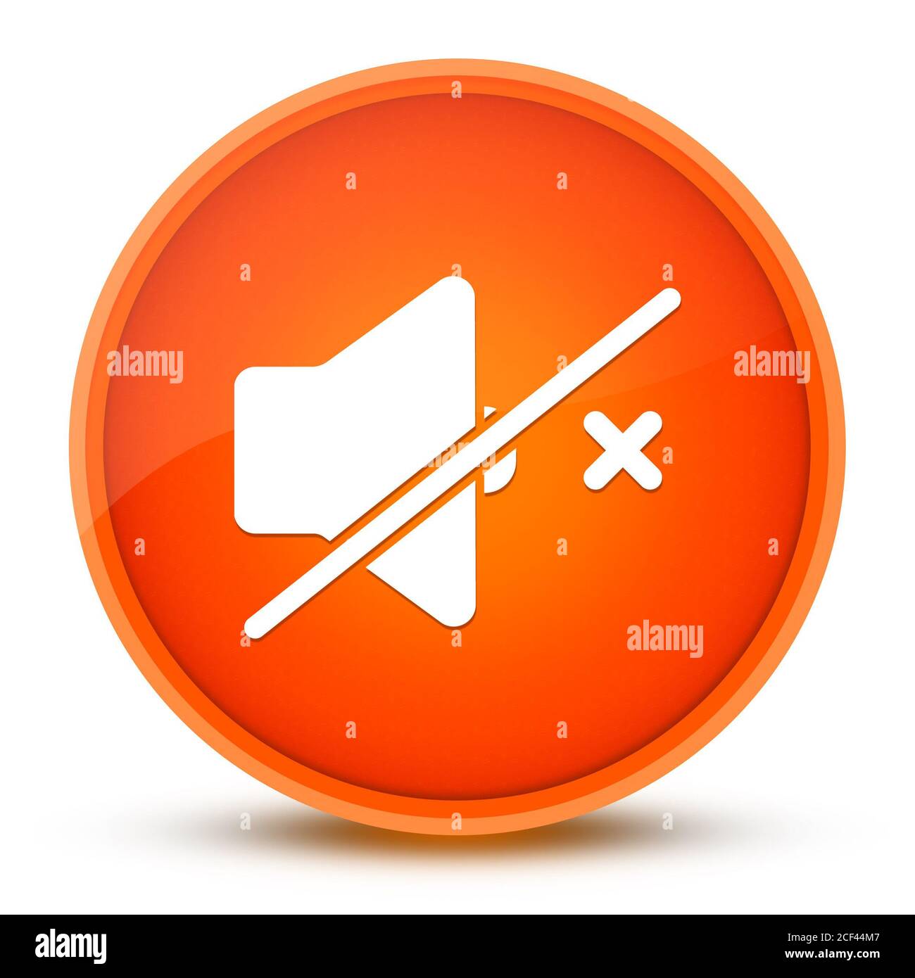 Mute speaker icon isolated on glossy orange round button abstract illustration Stock Photo