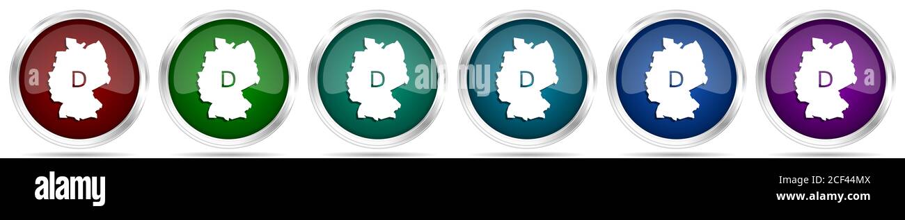 Map of Germany icons, set of silver metallic glossy web buttons in 6 ...