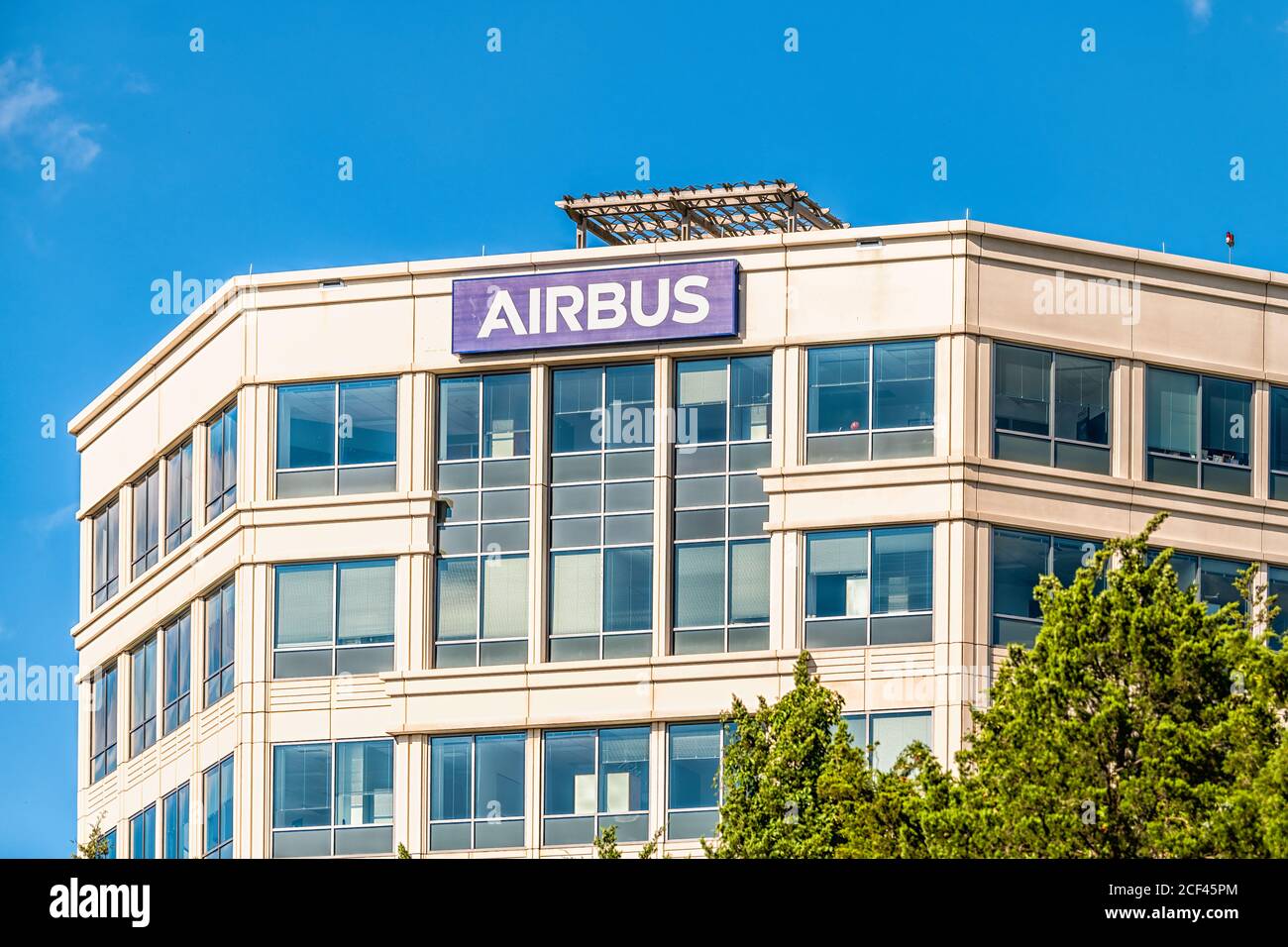 Herndon, USA - August 30, 2020: Airbus European aerospace defense corporation corporate headquarters office entrance with sign in Northern Virginia Stock Photo