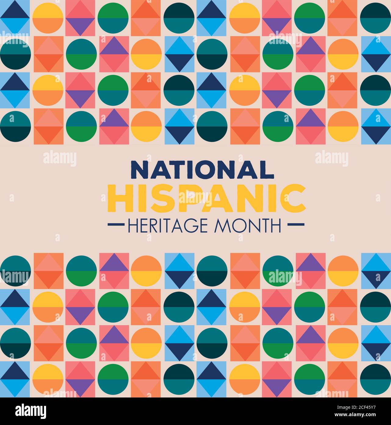 hispanic and latino americans culture, national hispanic heritage month with figures geometrics of different colors Stock Vector