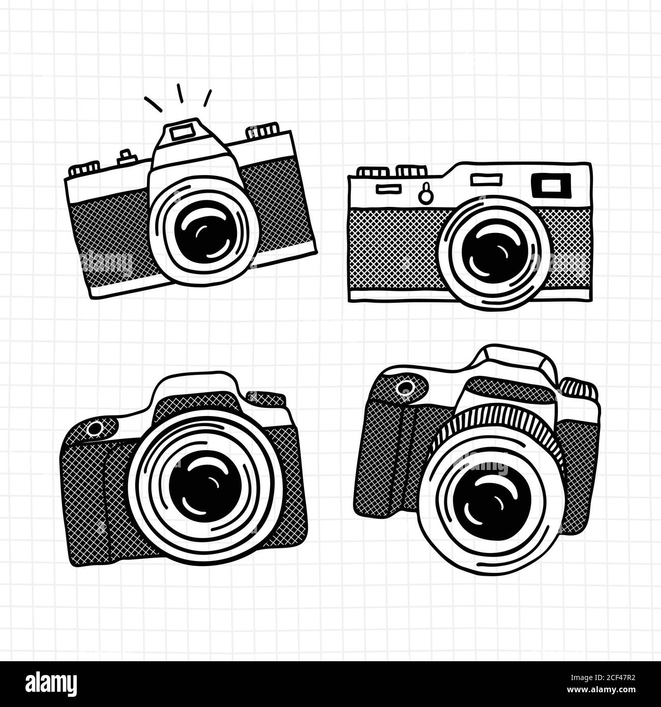 Photo camera doodle icon set. Hand drawn sketch. Vector illustation ...