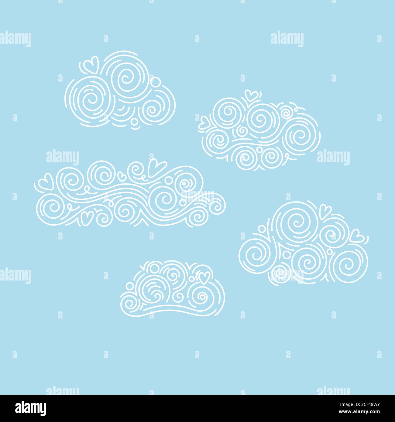 Oriental cloud ornament design with pen drawing line set. Vector on blue background Stock Vector