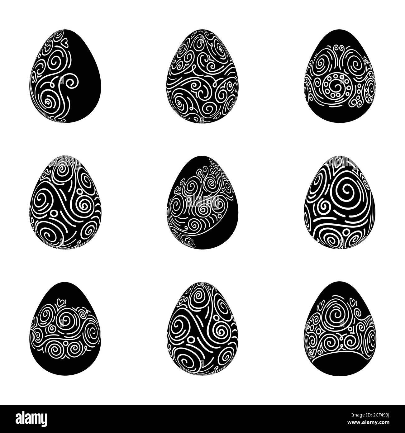 Easter eggs silhouette. Unique linear pattern with curls. Vector illustration Stock Vector