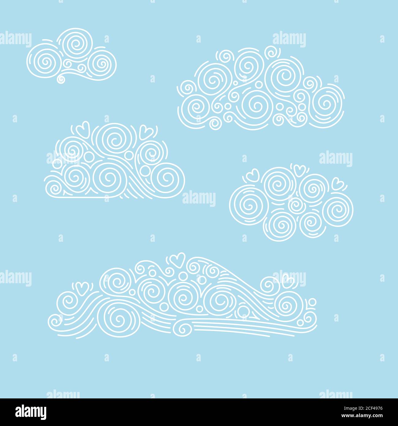 Oriental cloud ornament design with pen drawing line set. Vector on blue background Stock Vector