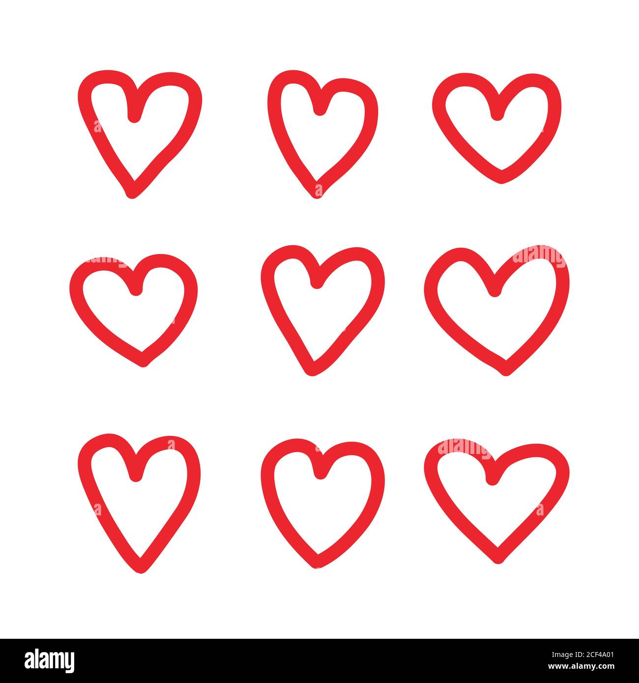 Red Heart hand drawn icons vector set isolated on white background. For ...