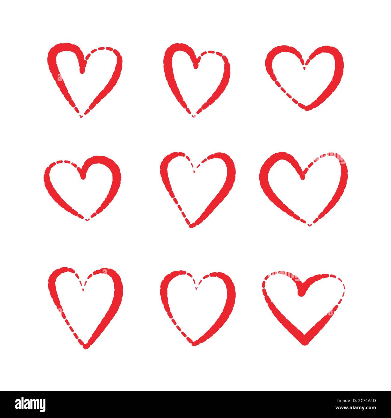 Red Heart hand drawn icons vector set isolated on white background. For ...