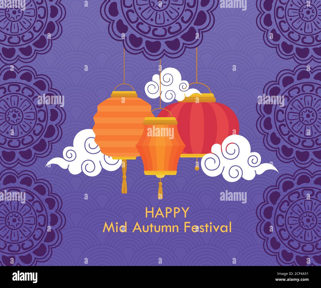 chinese mid autumn festival with lanterns hanging and clouds Stock ...