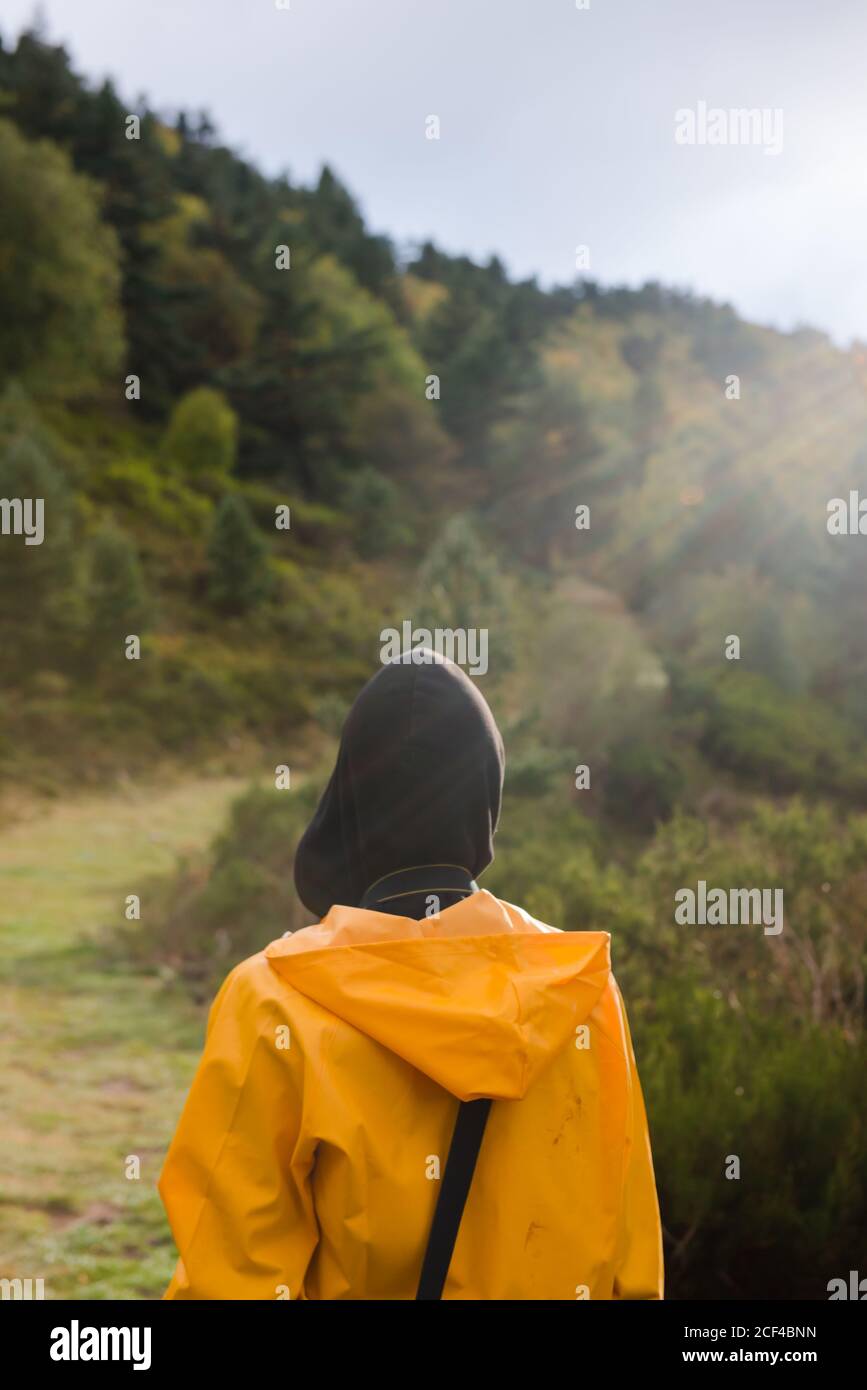 Human in yellow hood raincoat hi-res stock photography and images - Alamy