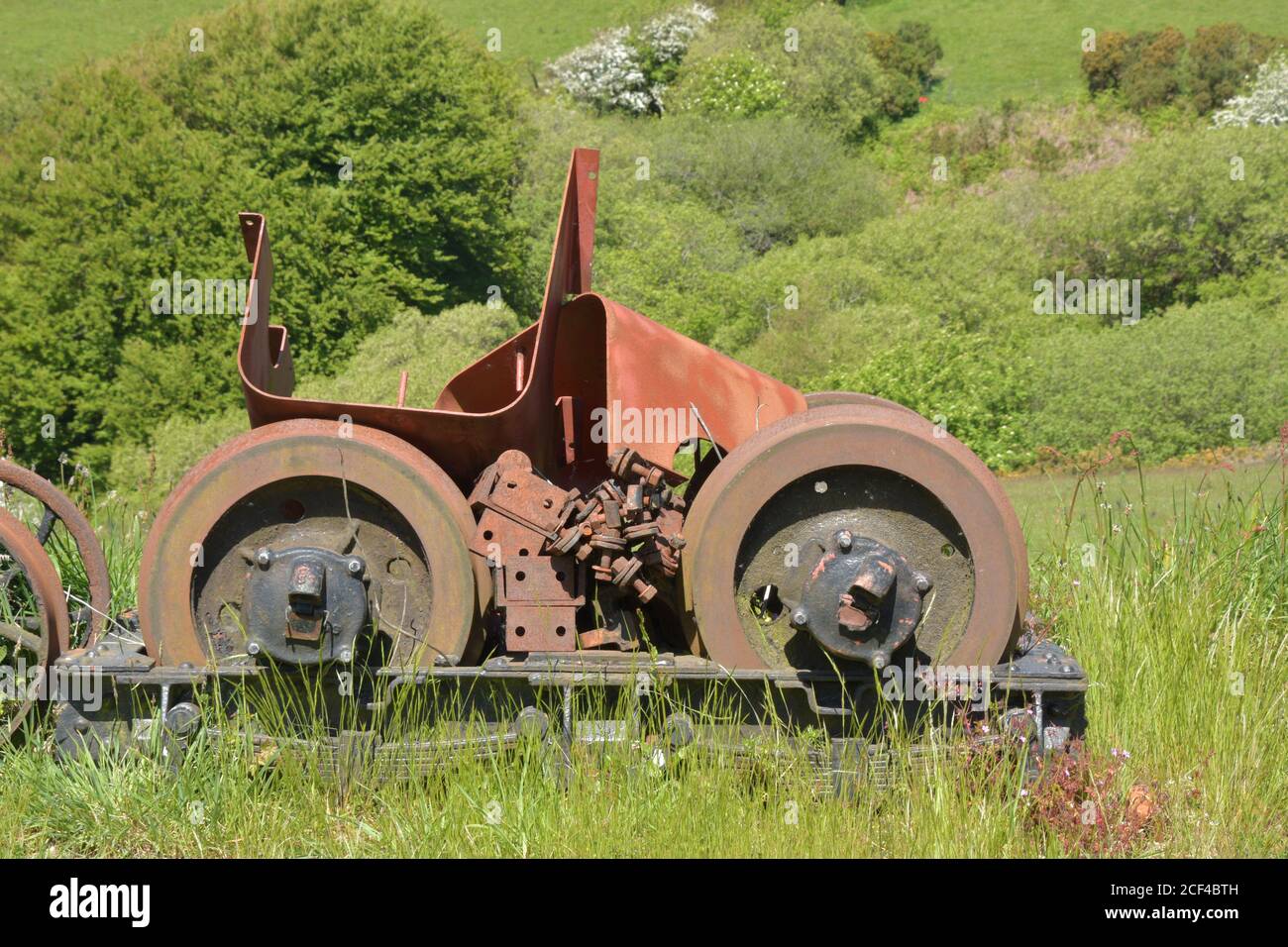 Old Narrow gauge railway bogie awaiting being refurbished for use on the Barnstaple to Lynton Railway at Woody Bay Station North Devon.UK Stock Photo