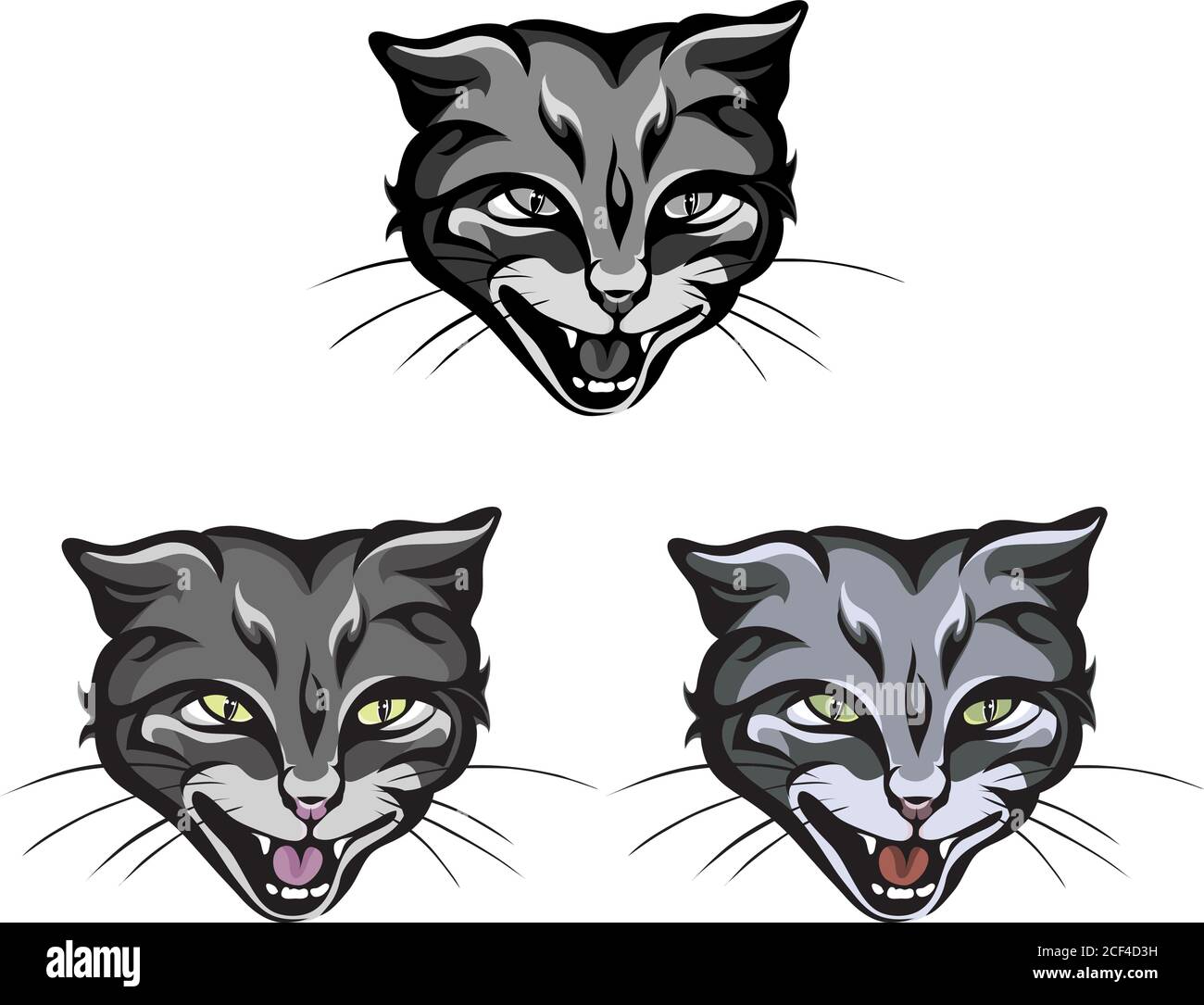 Set cat icons isolated on black and white Vector Image