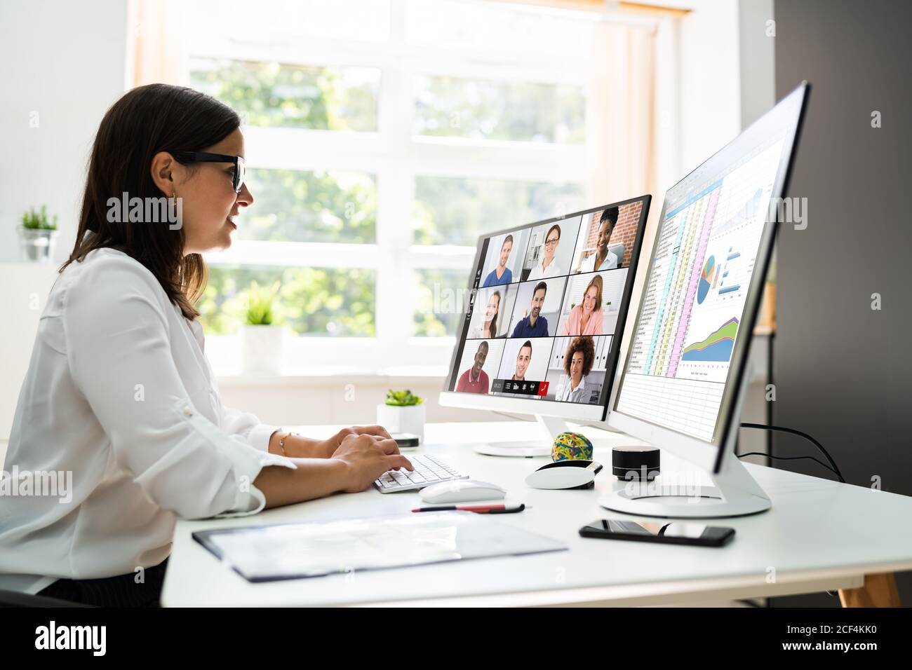 Watching Video Conference Business Webinar On Computer Stock Photo - Alamy