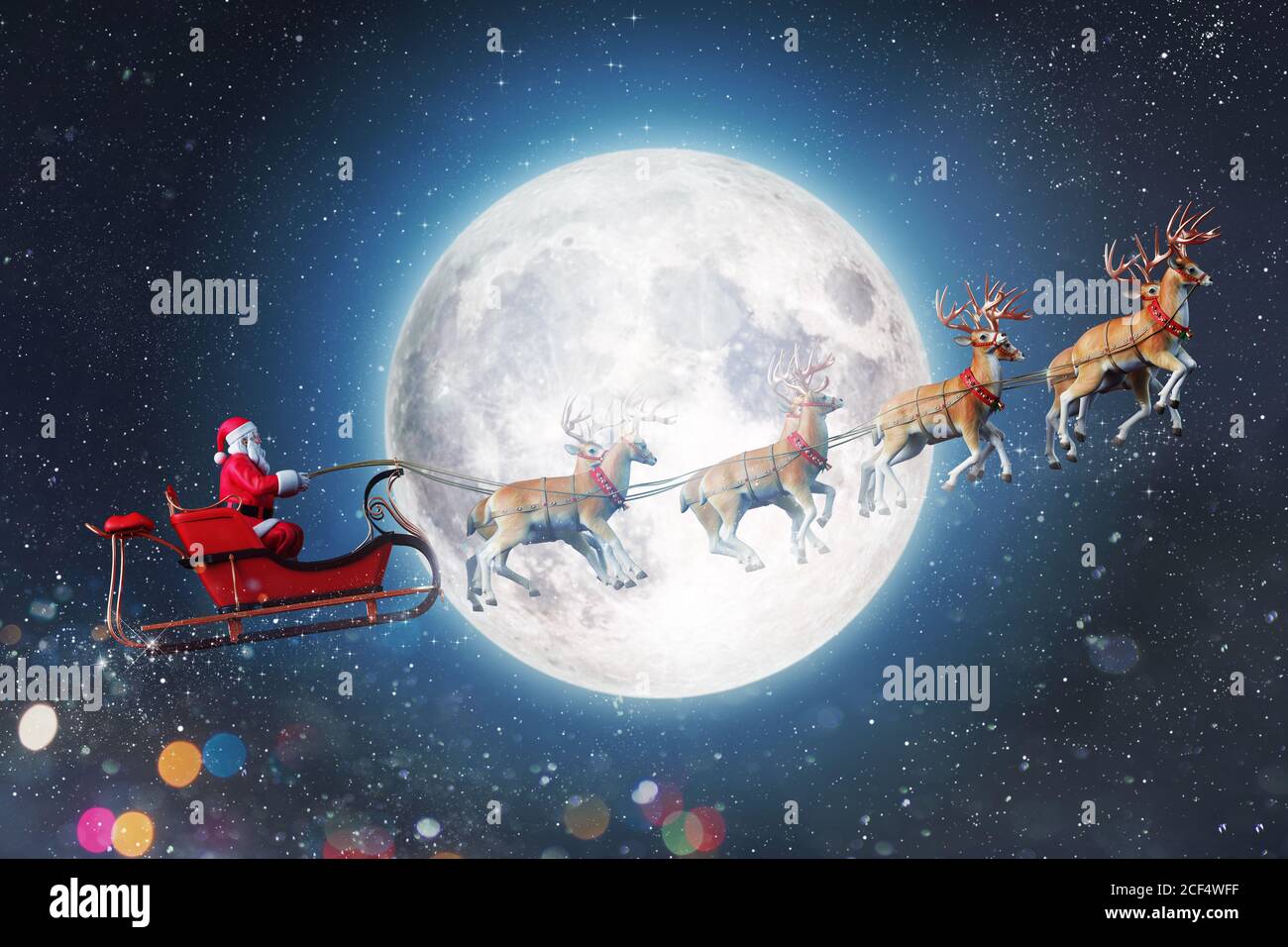 Santa claus in a sleigh ready to deliver presents with sleigh Stock Photo