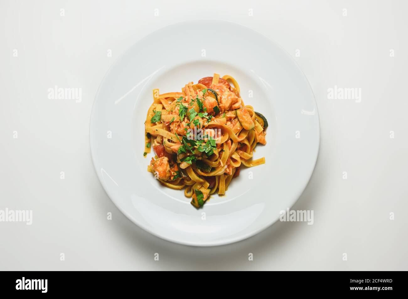 Tagliatelle with salmon,pasta eat Italy Stock Photo