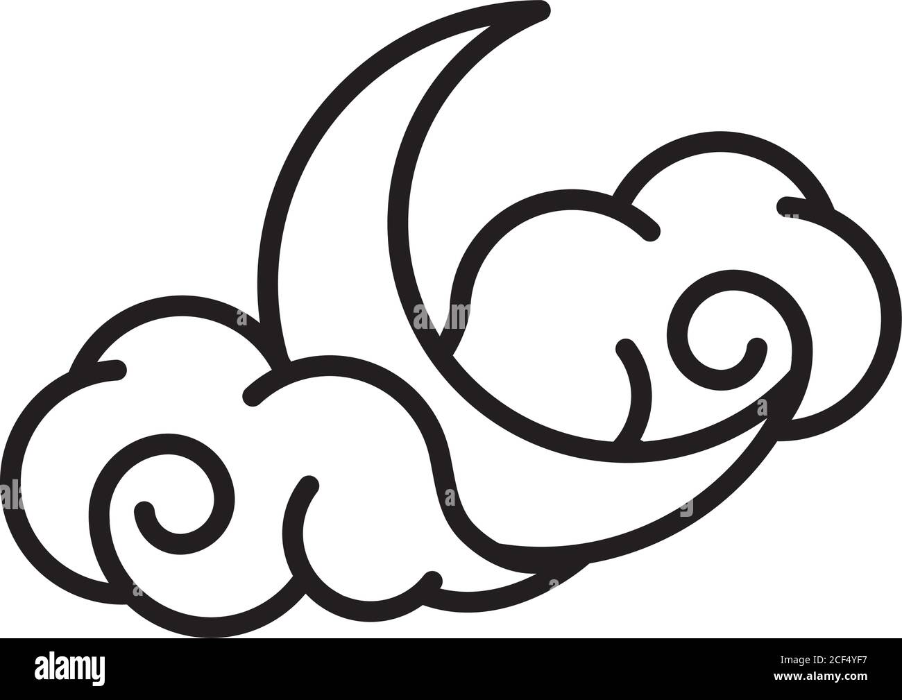 half moon clouds sky night white background linear style icon vector ...