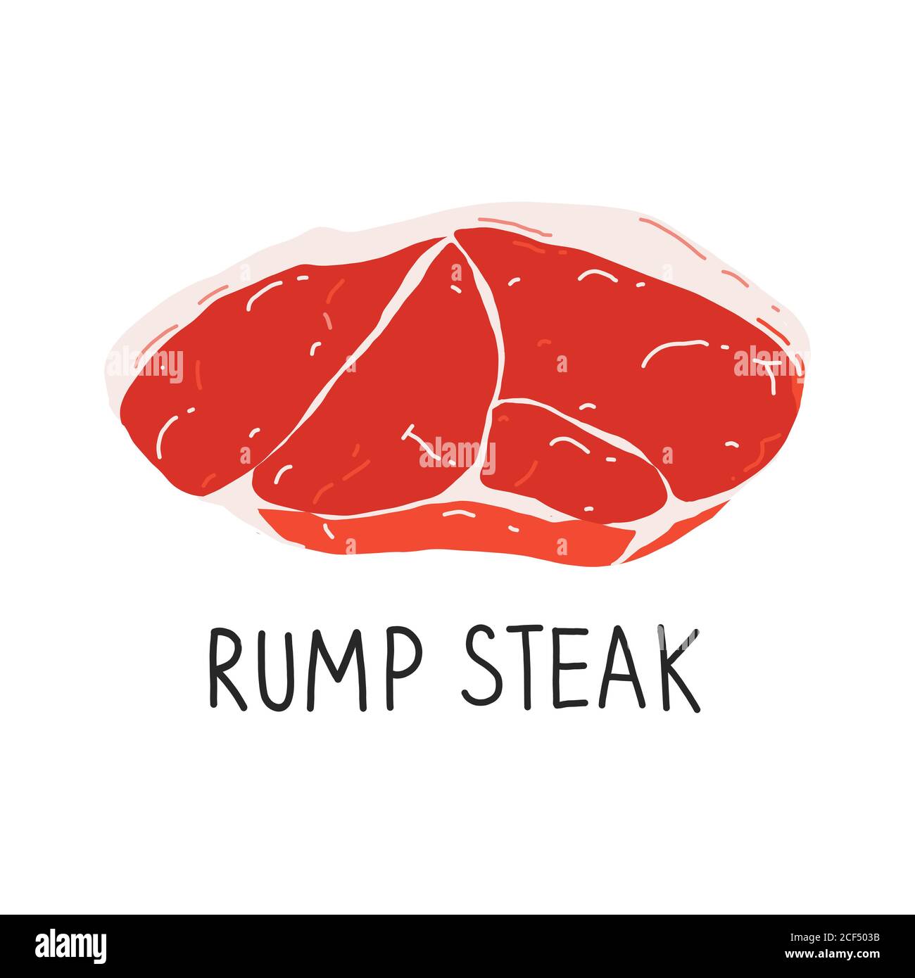 Raw rump steak isolated, uncooked meat, beef cut icon, realistic food illustration, vector art isolated on white backgroound, good for butcher shop. Stock Vector