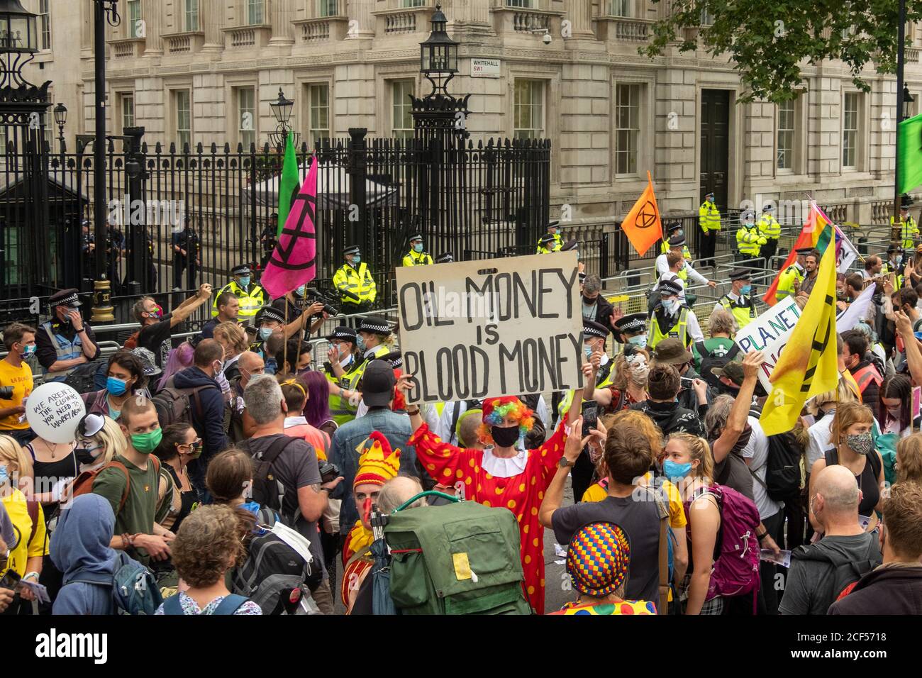 London- September, 2020: Extinction Rebellion protests in central London campaigning on climate change issues Stock Photo
