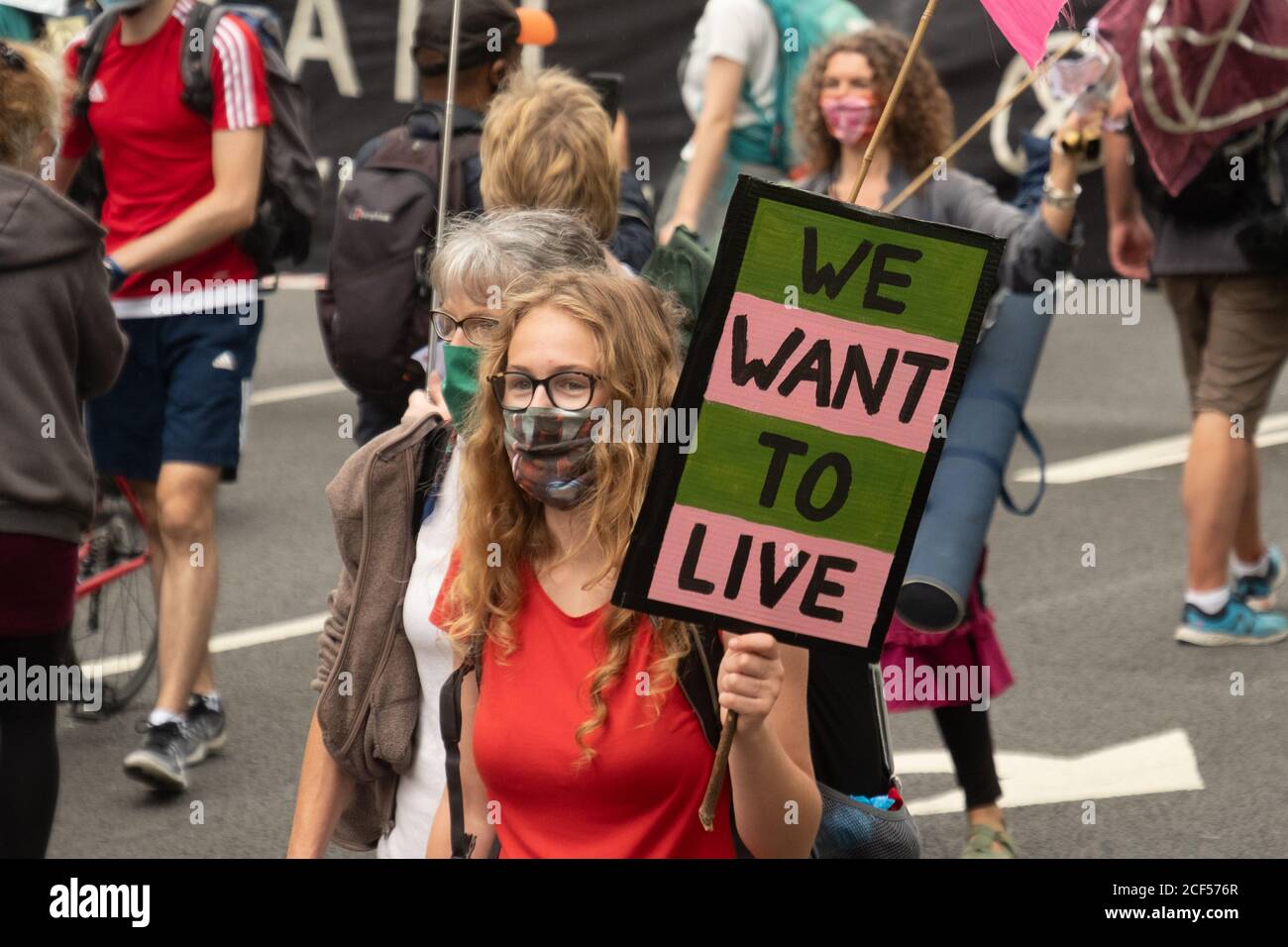 London- September, 2020: Extinction Rebellion protests in central London campaigning on climate change issues Stock Photo