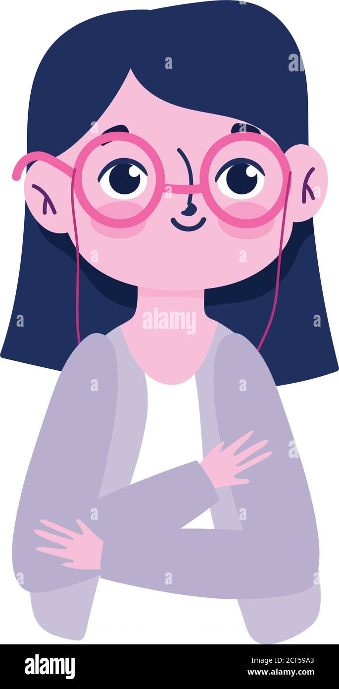 cartoon woman with black hair young female isolated icon white