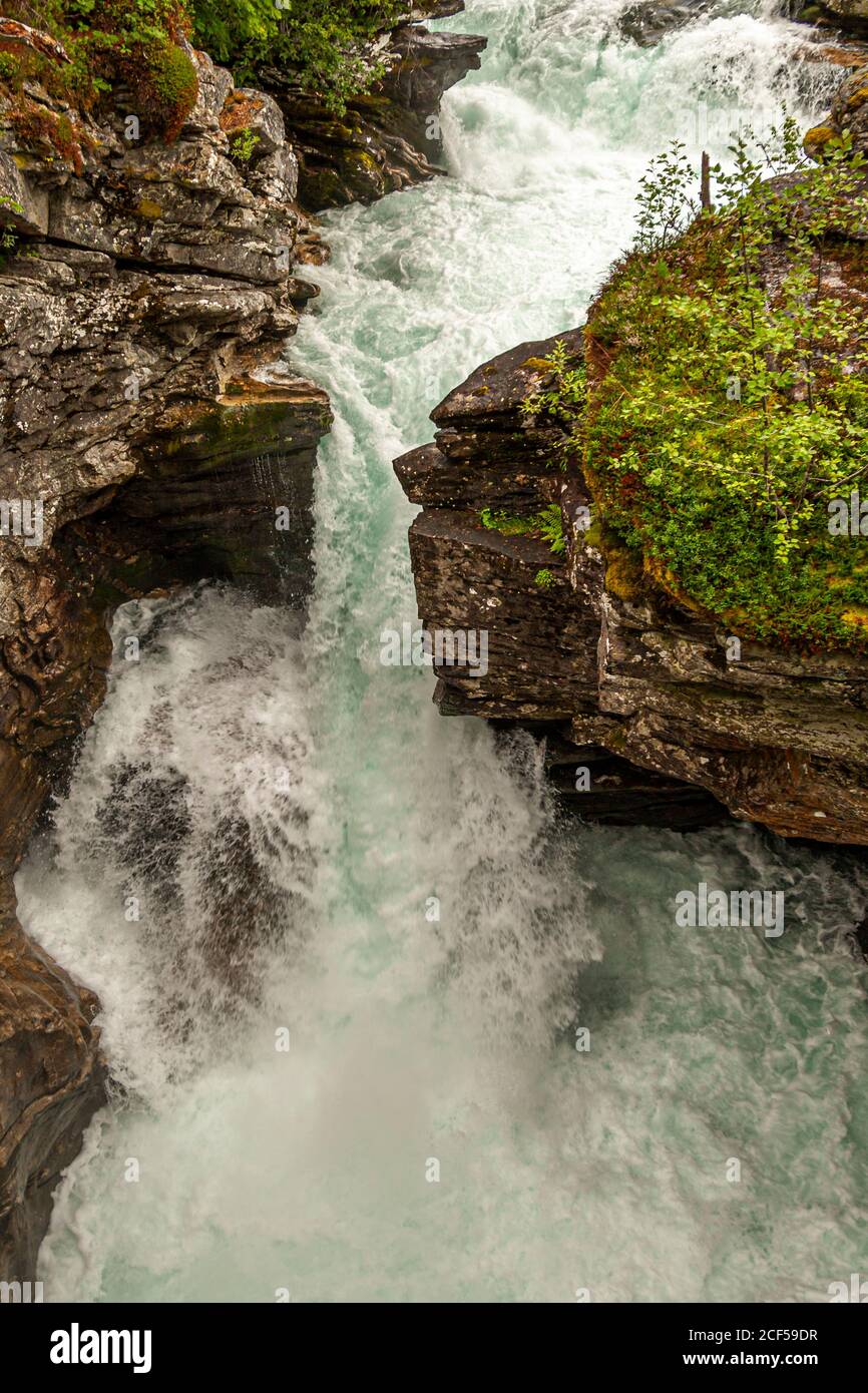 Gudbrandsjuvet waterfall in Valldal. Fjord, Norway Stock Photo