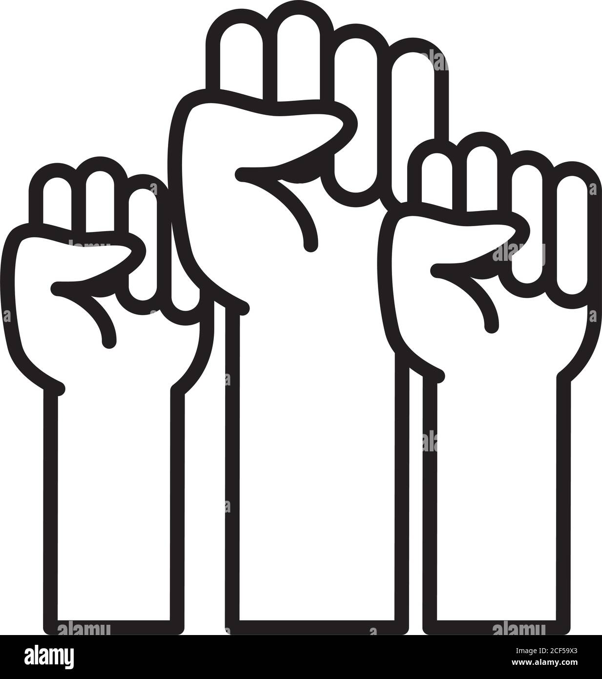 feminism concept, fists of women up over white background, line style, vector illustration Stock Vector