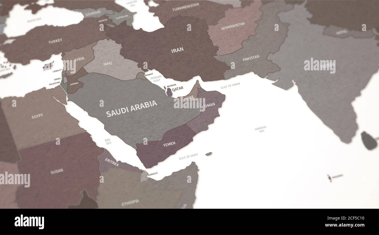 Middle East Countries Map. Continental Vintage Map 3d Rendering. Stock Photo