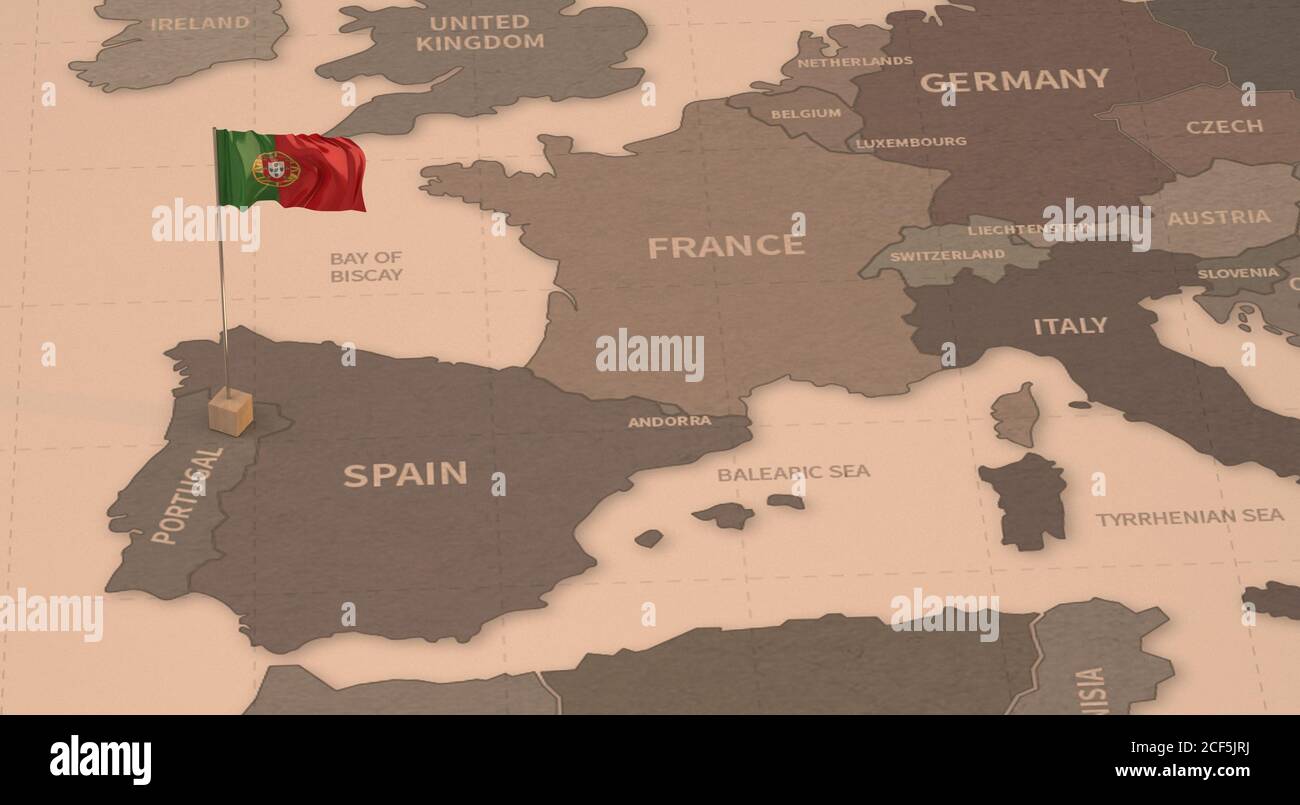 Mapa de Europa y Portugal. 3d: ilustración de stock 195720929