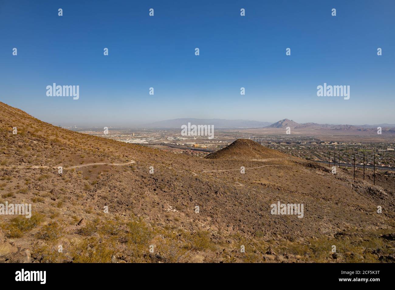Sunny view of the Frenchman Mountain from the Amargosa Trail at Henderson, Nevada Stock Photo