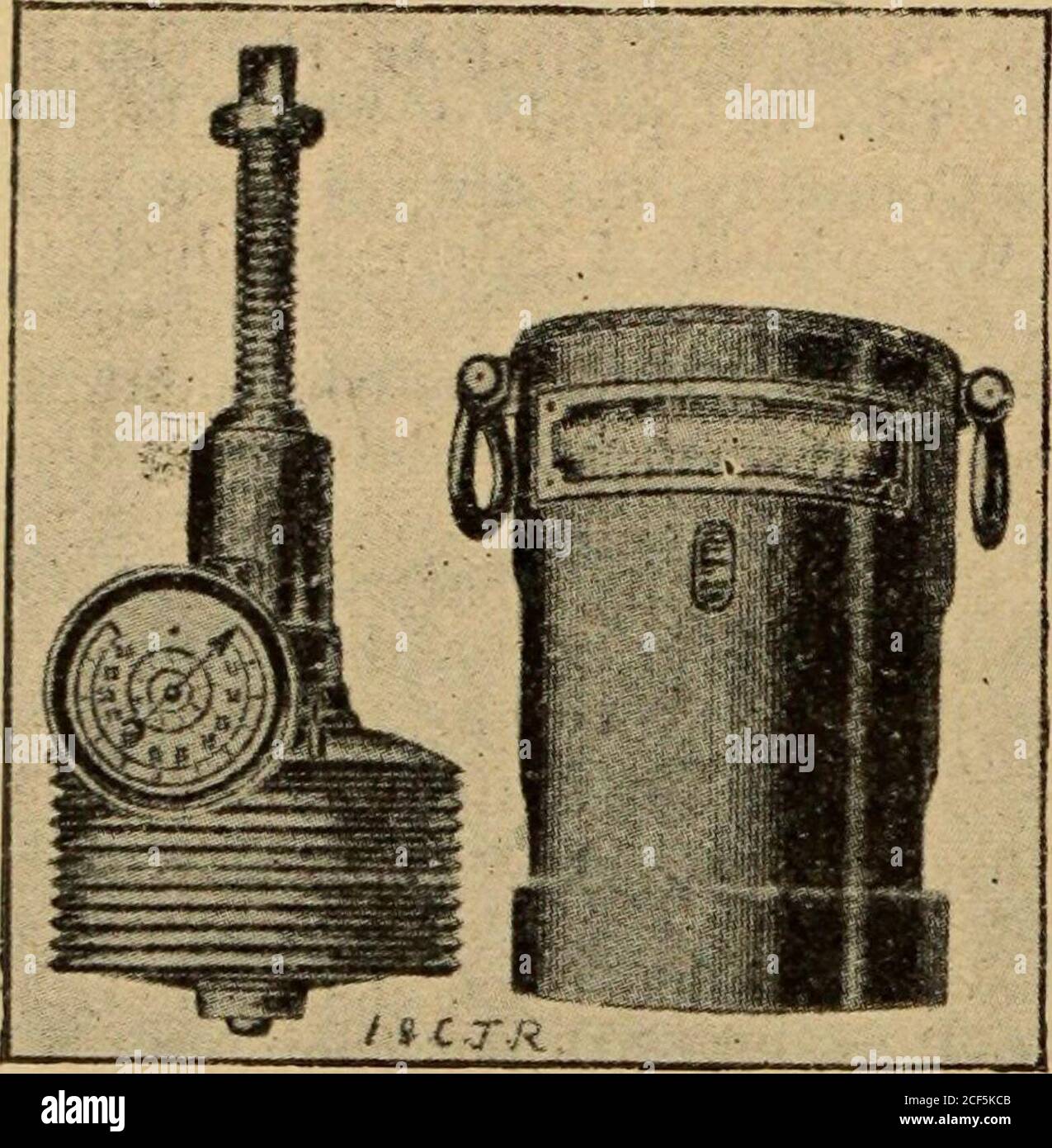 . The Iron and steel magazine. smiths etc., for testing the hardness of coppercollectors and other fittings. The pressure is recorded on thedial shown in the head of the press, and the ball has a maximumstroke of 2 inches. A larger form of the same press is made for testing objects of greater thick-ness, in which the stroke of theball is 6 inches, the actual heightabove the base plate being ad-justed up to 14 inches, accord-ing to the thickness of the testpiece, by wheels and locking nutson threaded pillars at either sideof the frame. Figs. 2 and 3 show the new-est pattern for working with hig Stock Photo