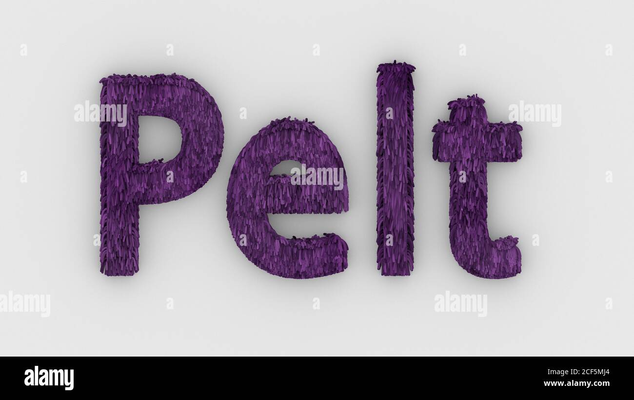 Pelt purple word 3d isolated on white background realistic render of