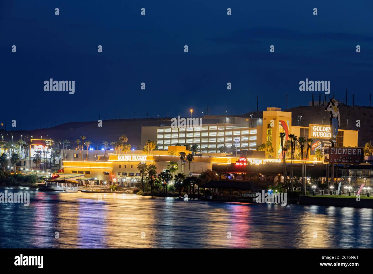 Laughlin, AUG 22, 2020 - Night view of the Golden Nugget Laughlin Hotel \u0026  Casino Stock Photo - Alamy, image size:1300x956