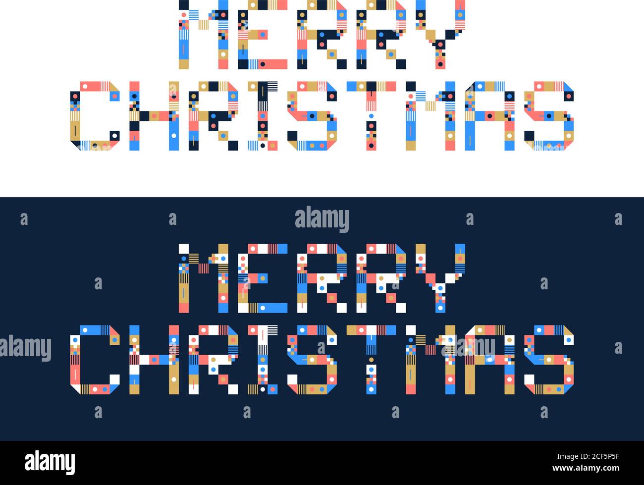 Pixel art merry christmas Vector block typography. Holidays greeting ...