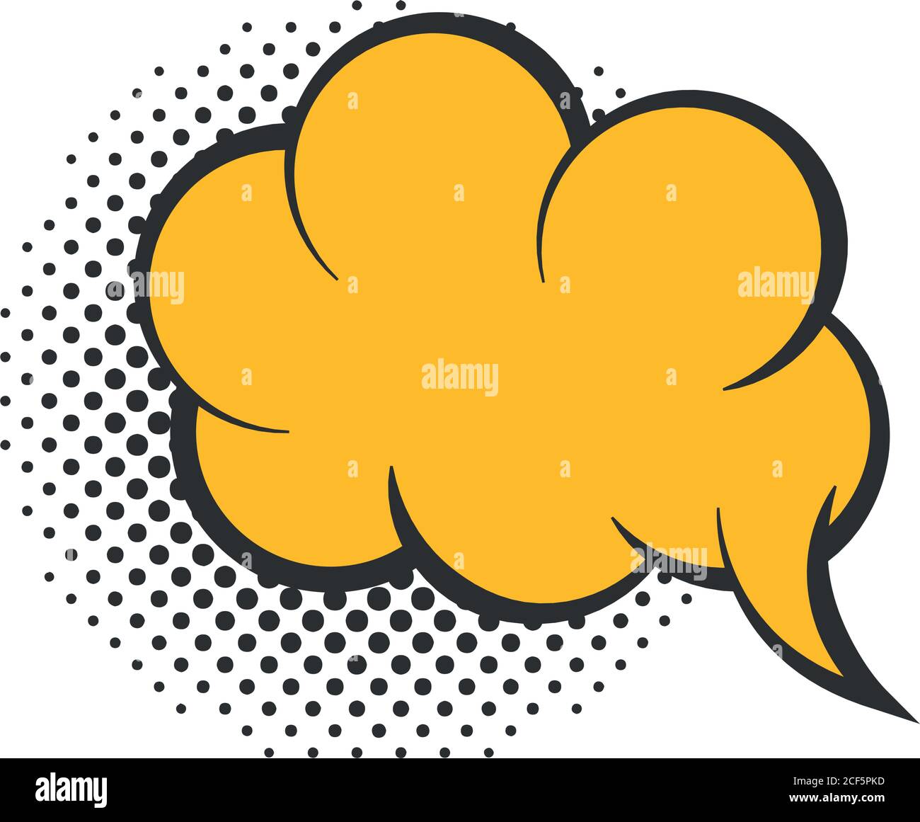 pop art speech bubble yellow cloud, halftone style flat design white ...
