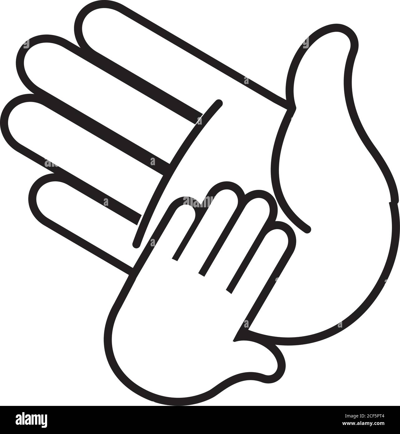big hand and little hand touching over white background, line style, vector illustration Stock
