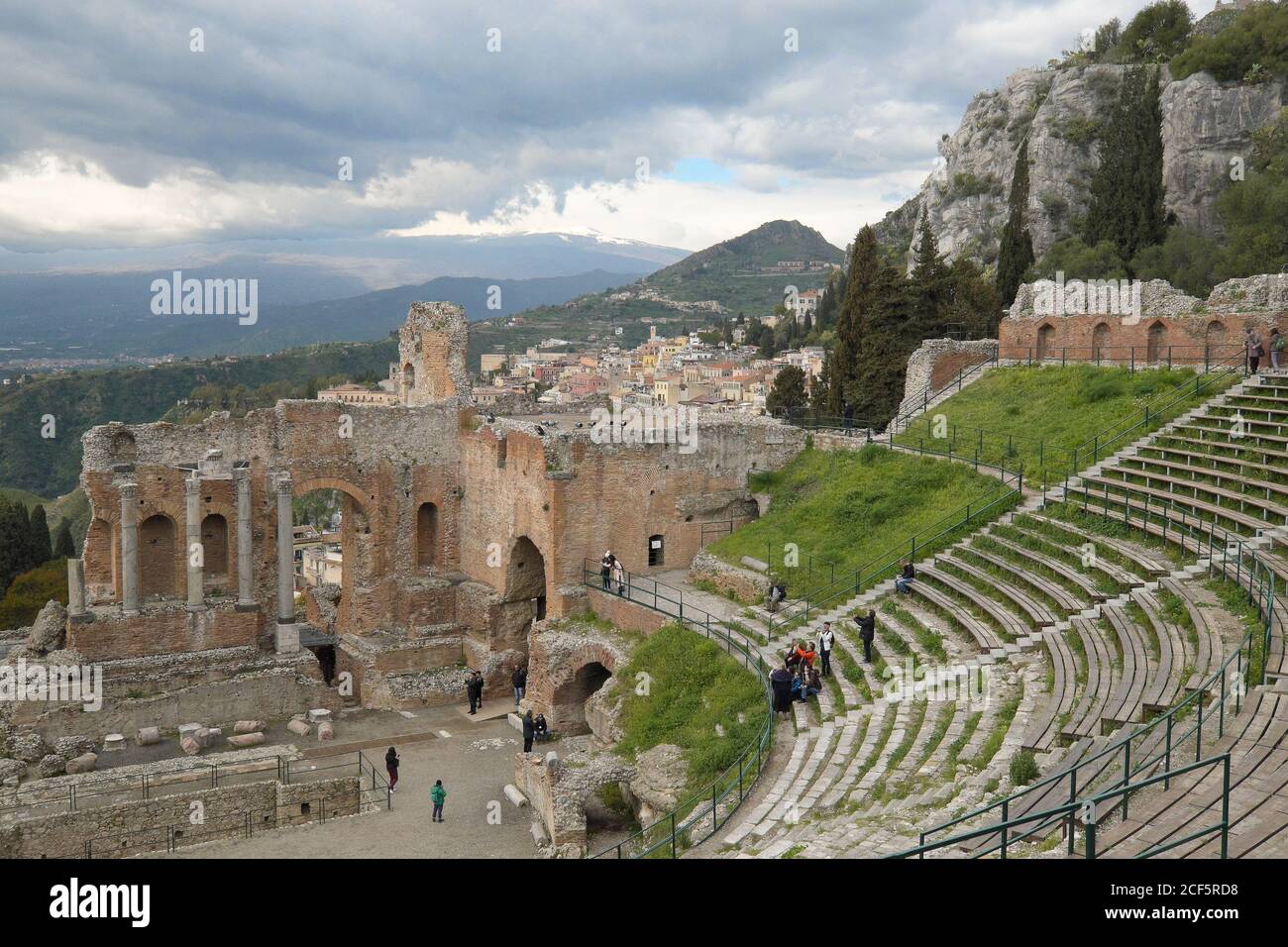 Th Ancient Theater of Taormina is the second largest of its kind in Sicily it is frequently used for operatic,theatrical performances and for concerts Stock Photo