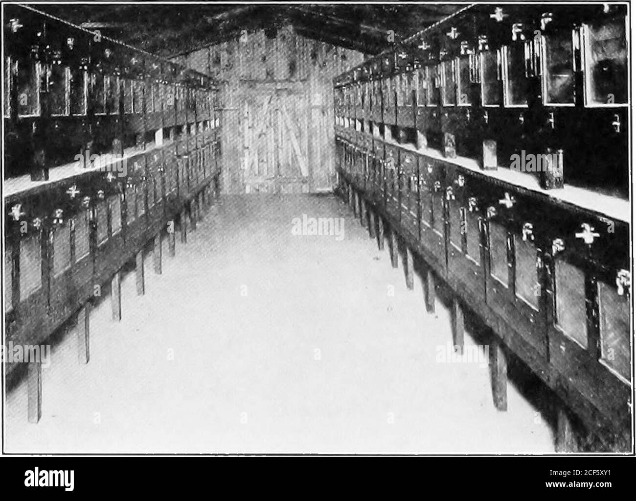 . Poultry culture. Interior of 100-hen laying house, Massachusetts AgriculturalCollege, Amherst.. Incubator cellar. 15 It is readily seen from these data that the average cost ofkeeping hens in the middle west and in Massachusetts is prac-tically the same if feed is purchased at retail prices. This,coupled with the fact that on that same date eggs were retail-ing here at from 50 to 70 cents per dozen, and at 30 cents atboth Warren and Oshkosh, gives the Massachusetts producersa great advantage. It must be kept in mind, also, that ourmilder climate means a much higher egg production at thattime Stock Photo