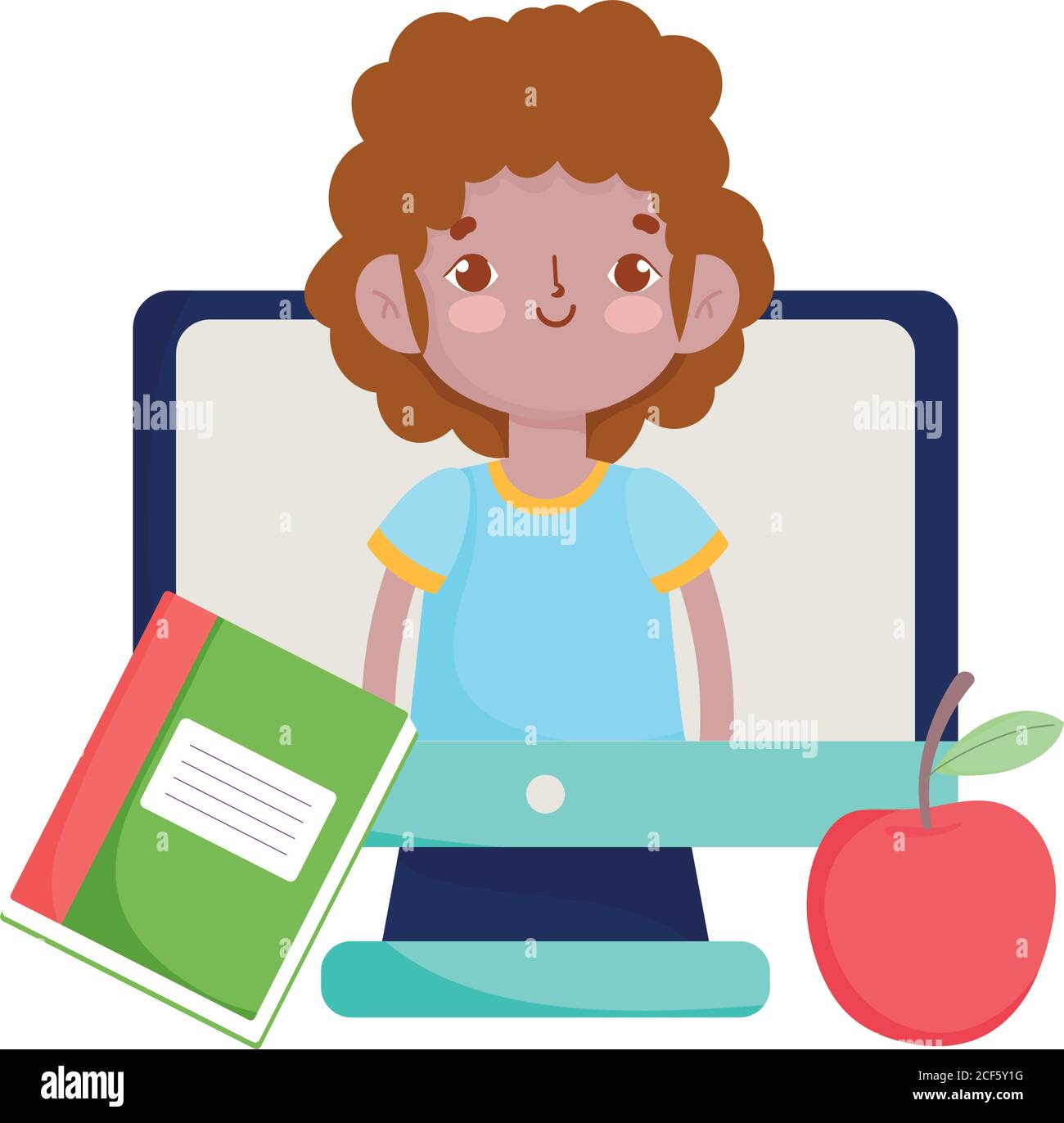 happy teachers day, student boy in video computer apple and book vector  illustration Stock Vector Image & Art - Alamy