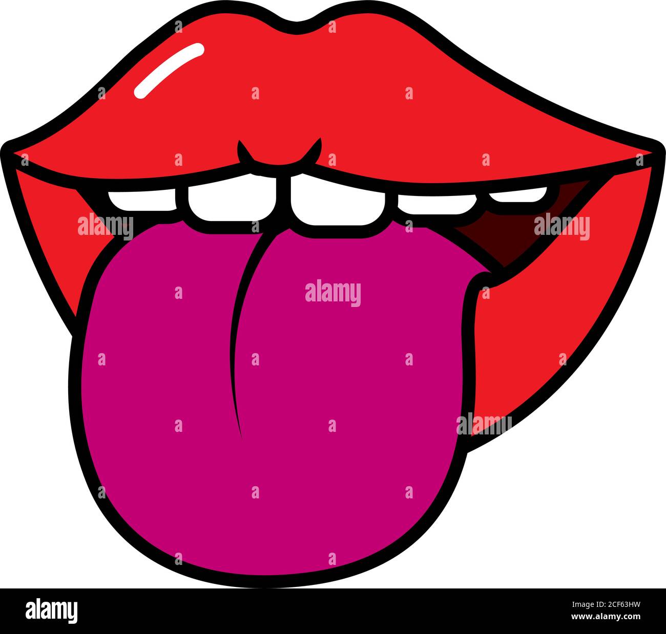 pop art elements concept, mouth showing the tongue icon over white