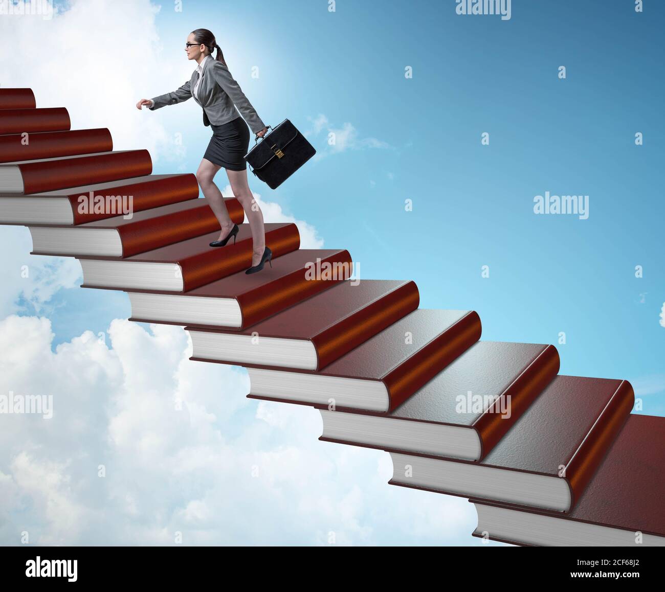 The businesswoman student climbing the ladder of education books Stock ...