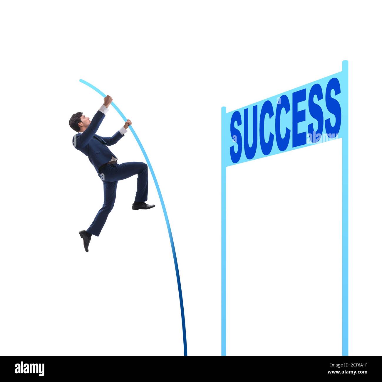The businessman pole vaulting over towards his success career Stock